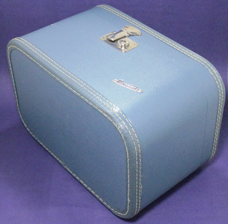 Vintage Midcentury Train Case Suitcase Blue Chrome Small Etsy