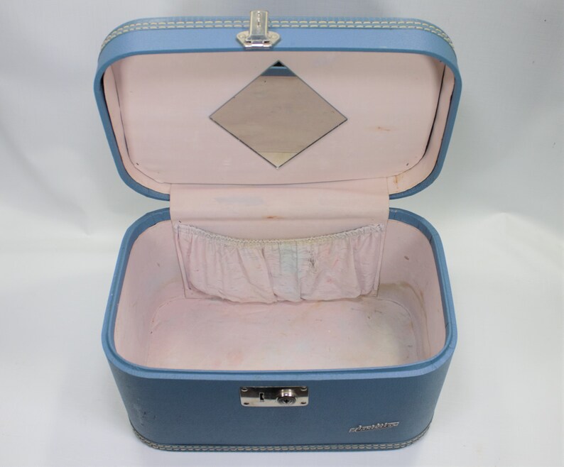 Vintage Midcentury Train Case Suitcase Blue Chrome Small Etsy