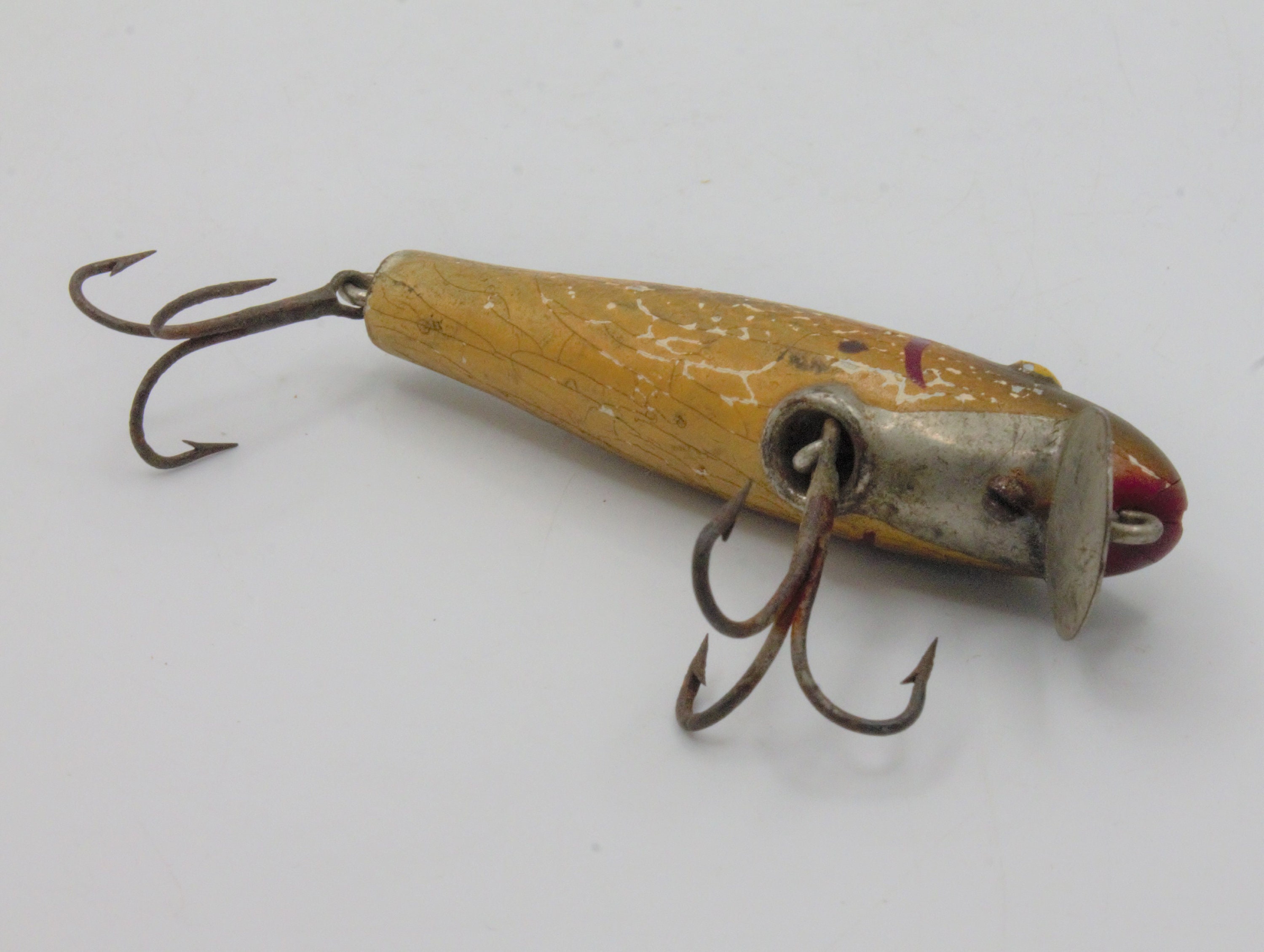 Vintage Fishing Lure 1950s Wooden Hand Painted Body Soft Jerkbait