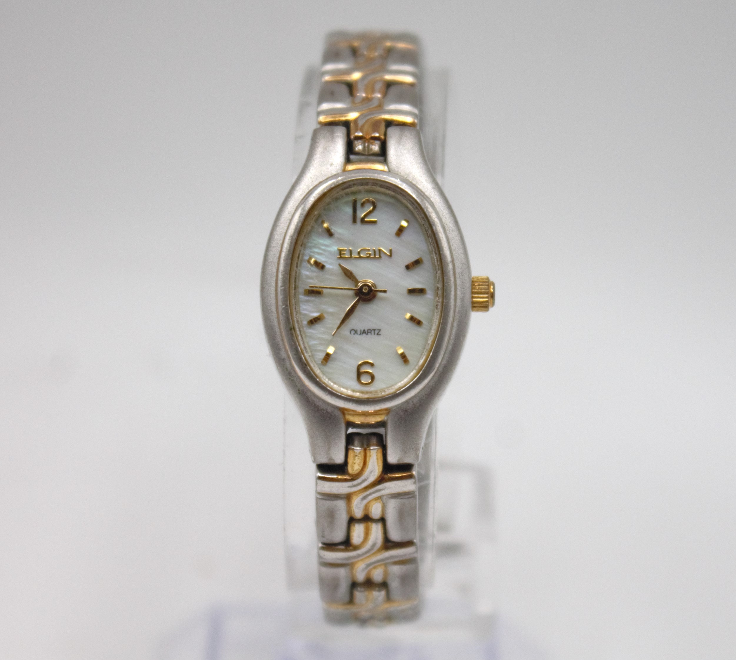Elgin Womens Watch 17mm Silver Dial Two Tone Adjustable Band New Battery Vintage Elgin 2-Tone Women main image 3
