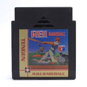 Vintage 1985 R.B.I. Baseball Nintendo video game cartridge original unlicensed era black cart 1980's 8-bit NES game Tengen USA