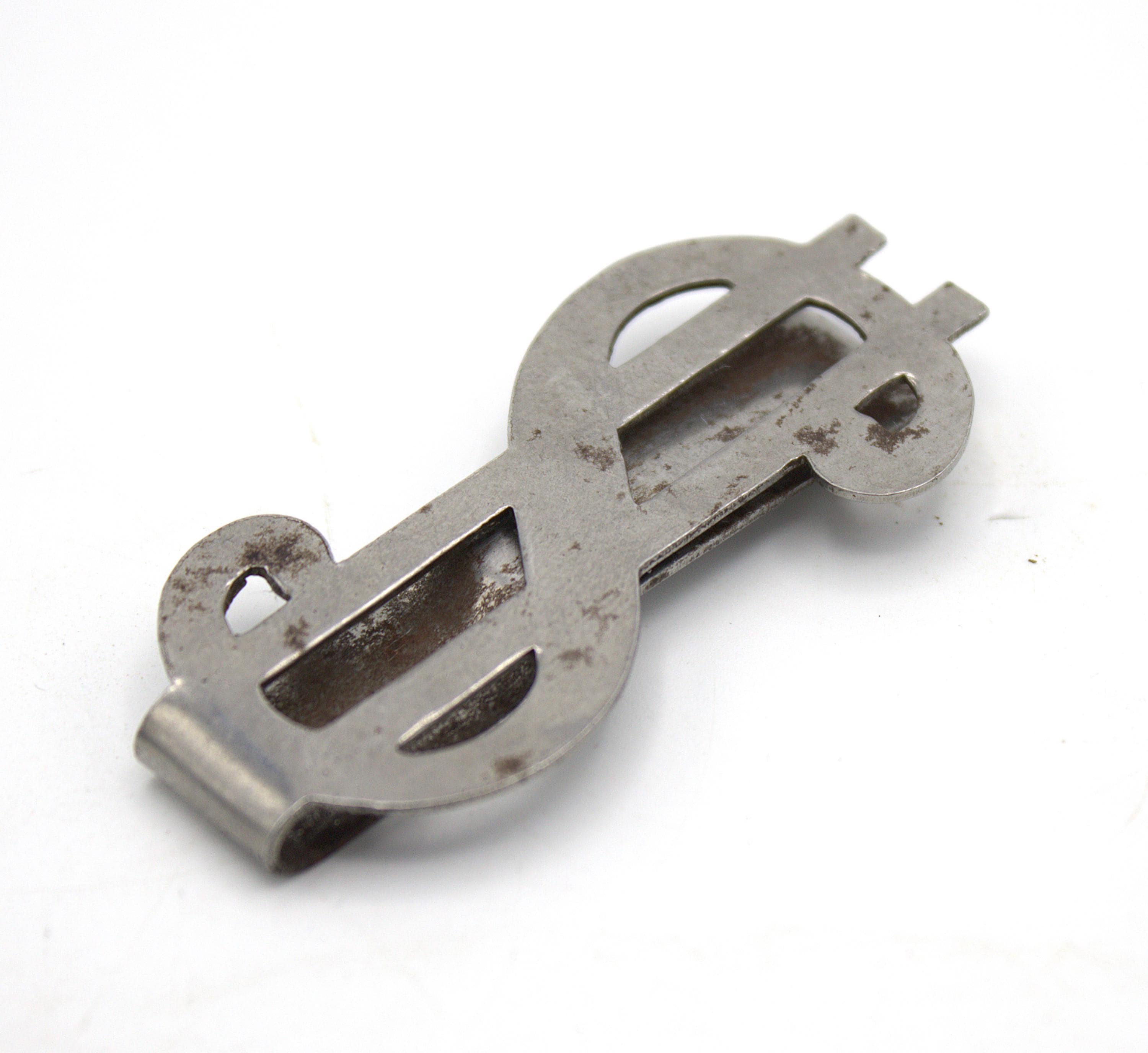 Vintage Midcentury Money Clip Dollar Sign USD Chrome Metal Cash