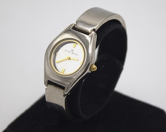 Vintage Anne Klein wristwatch polished chrome silver minimalist design bracelet watch quartz Japan