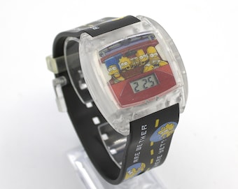 Vintage Simpsons digital watch talking "Are we there yet?" electronic voice Homer Simpson Burger King promo 1990s wristwatch