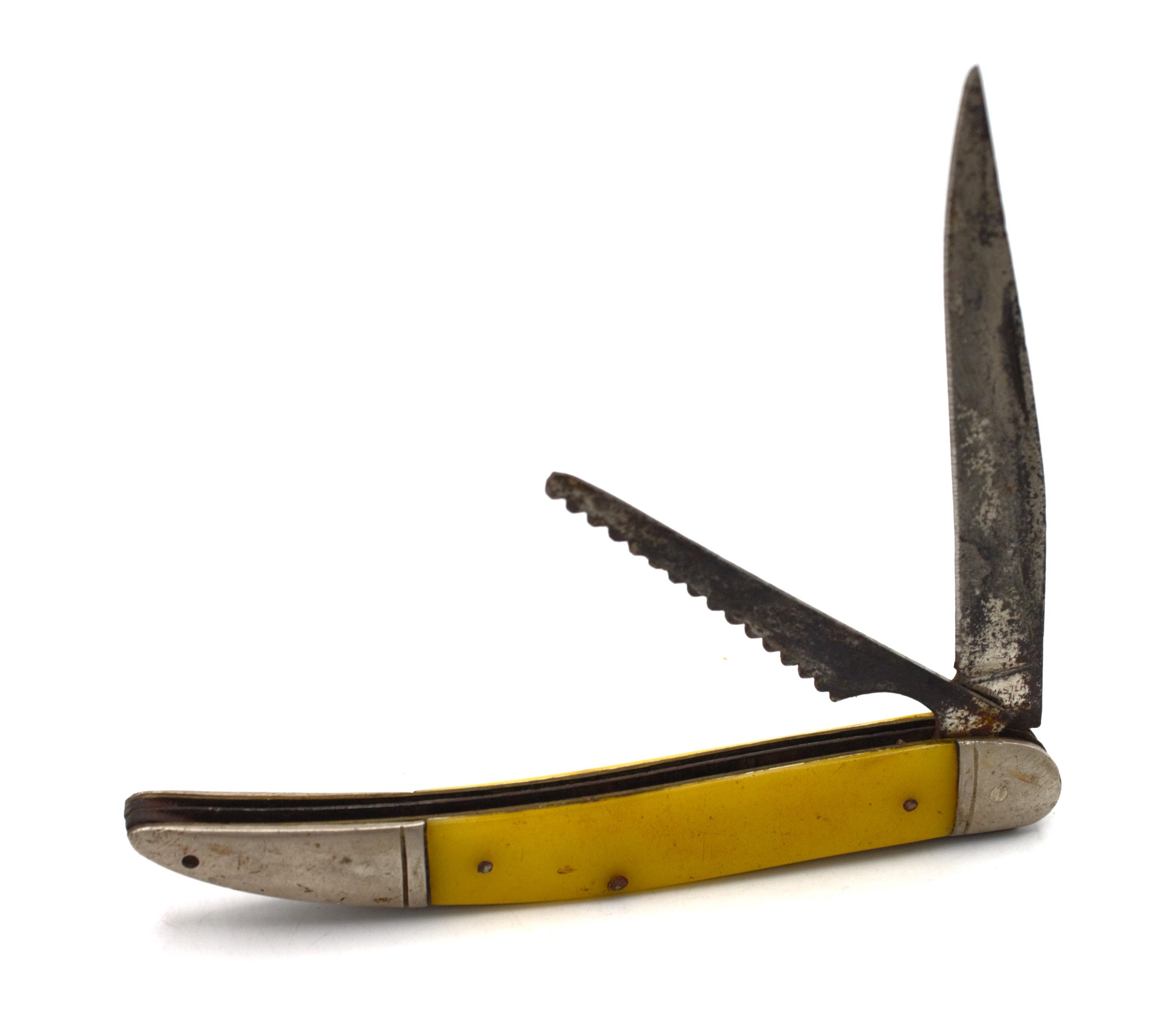 Vintage Pocketknife With Scaler Mid-century Yellow Chrome Steel