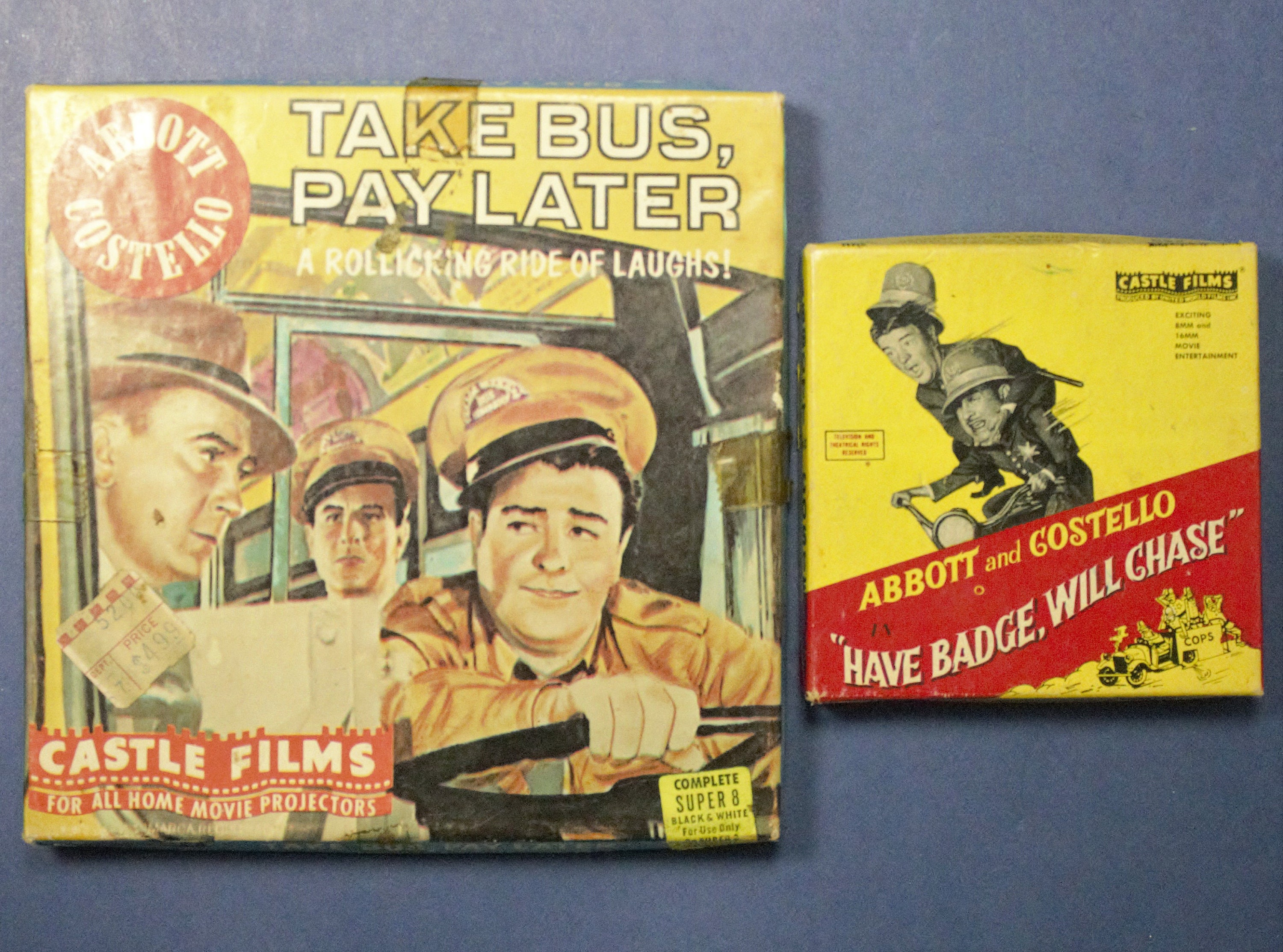 Vintage 8 Mm Film Reels Abbott and Costello take Bus, Pay Later and have  Badge, Will Chase Castle Film Home Projector B&W Movies 