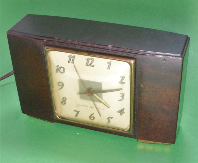 Vintage General Electric Art Deco Clock Dark Mahogany Case Etsy