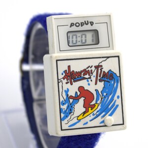 Vintage 1980s Pop-Up digital watch Hang Time Surfer theme LCD quartz rad graphics 80s fashion wristwatch image 11