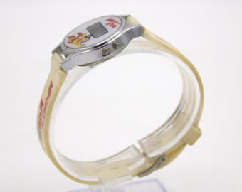 Vintage 1980s Mighty Mouse Digital Watch Chrome Case LCD Quartz