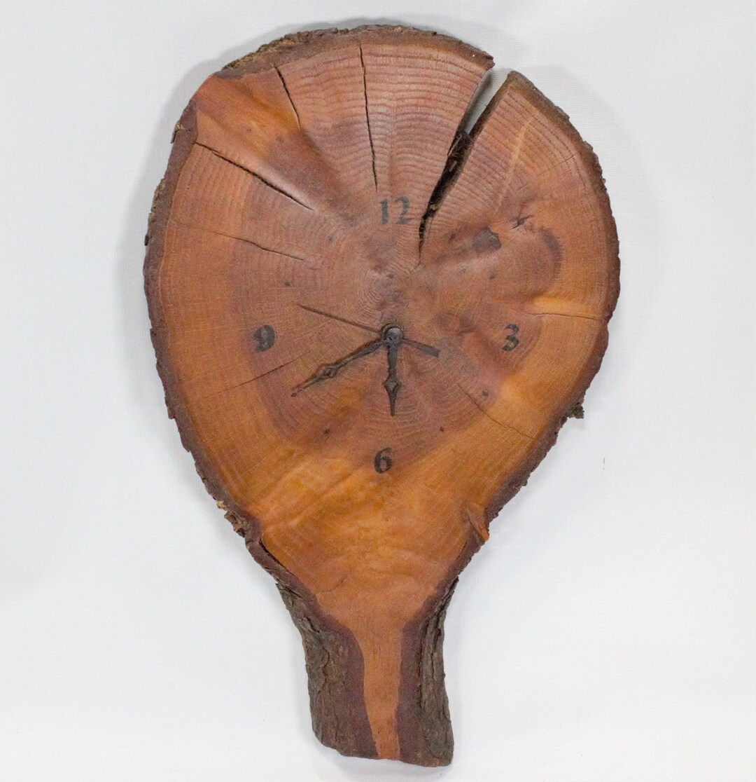 Vintage Wood Tree Slab Clock Stained Woodgrain Sliced Segment Etsy