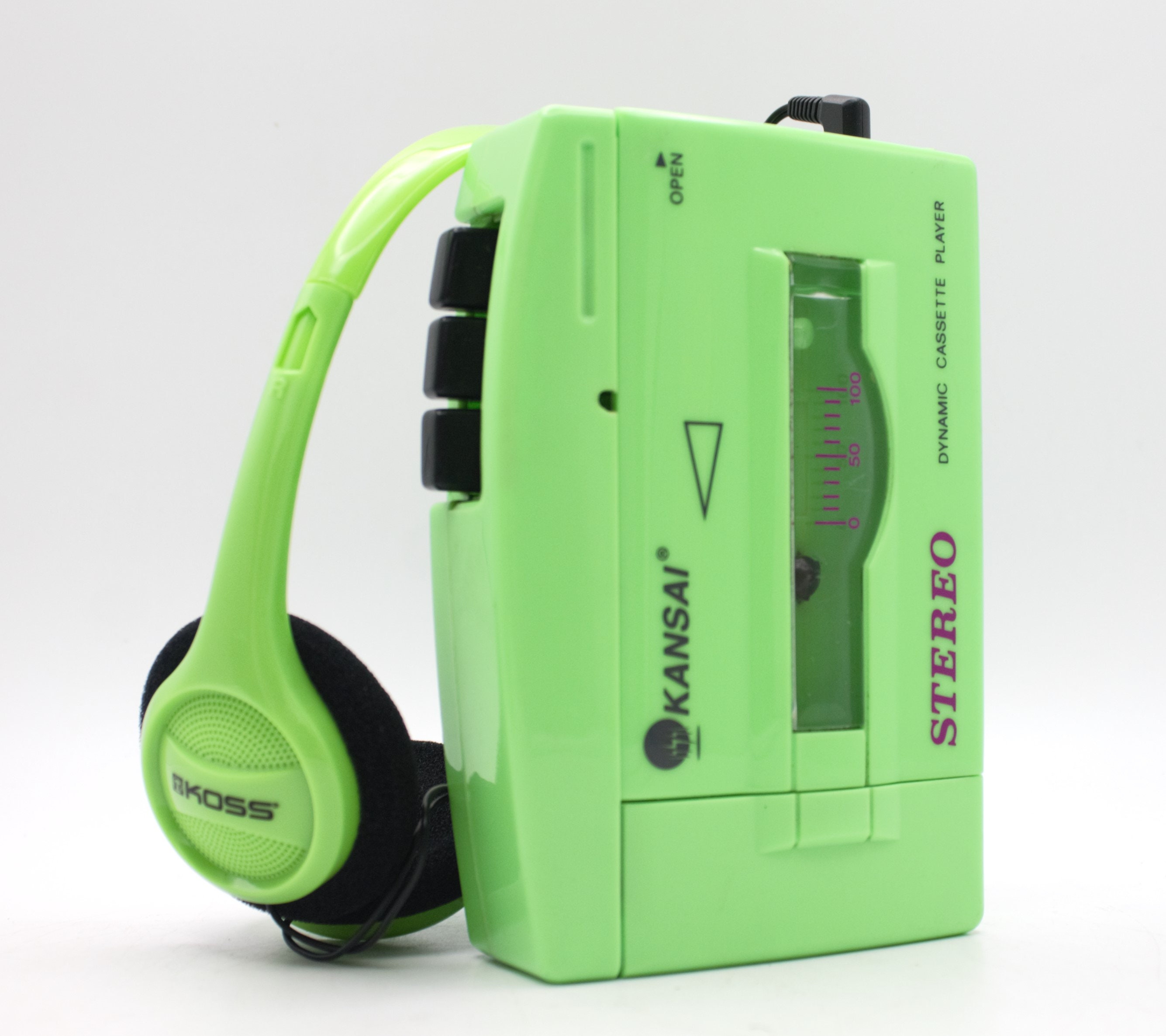 Vintage 1980s Stereo Cassette Tape Player Bright Fluorescent Green