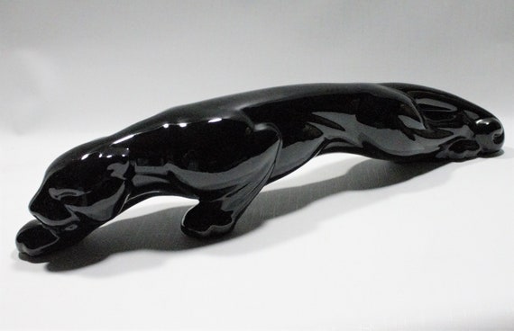 Vintage Mid-century Black Panther Ceramic Decorative Art