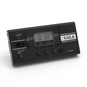 Vintage 1980s Digital Travel Alarm Clock musical "Stars and Stripes Forever" song LCD Quartz mini pocket car mount vinyl case Gala NOS new