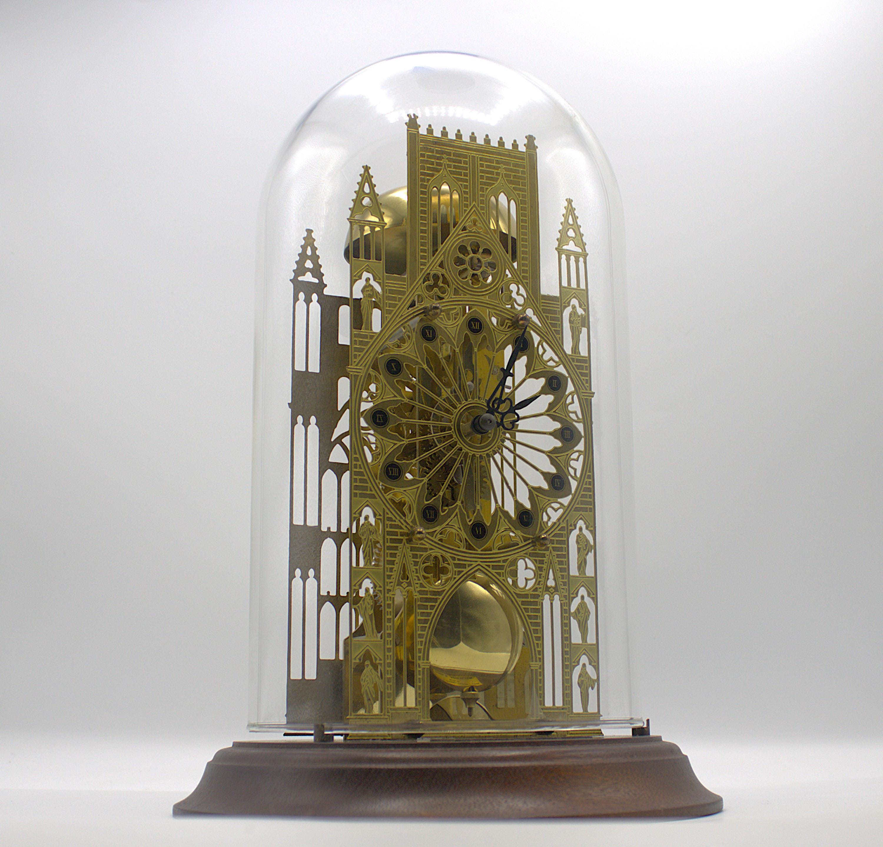 Vintage Brass Gothic Cathedral Clock Glass Dome Pendulum Bell Tone