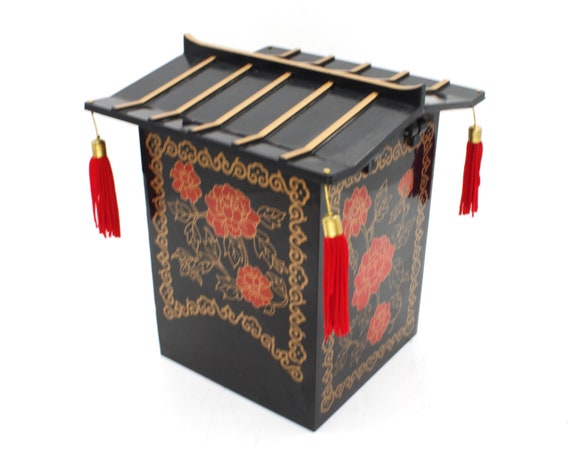 Vintage jewelry box Asian style mini jewel cabine… - image 7