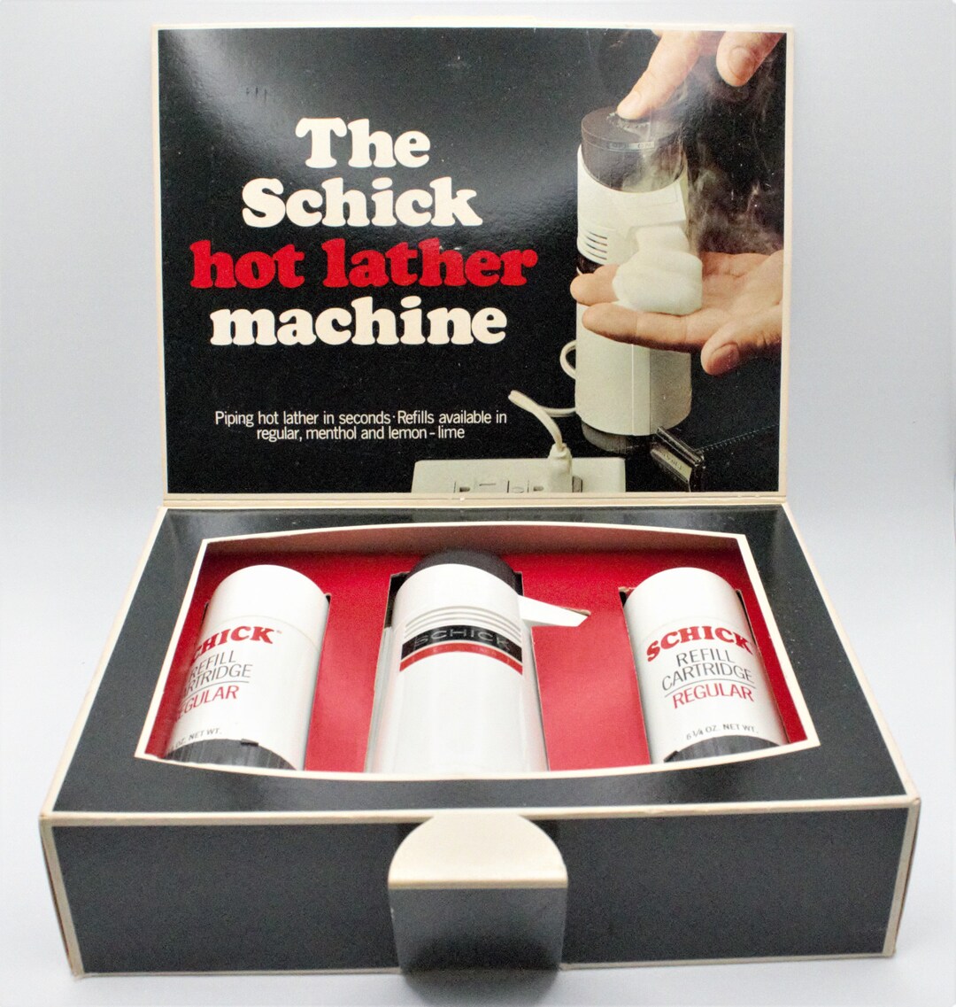 Vintage 1970s Schick Hot Lather Machine 2 Cartridge Set Shaving Cream
