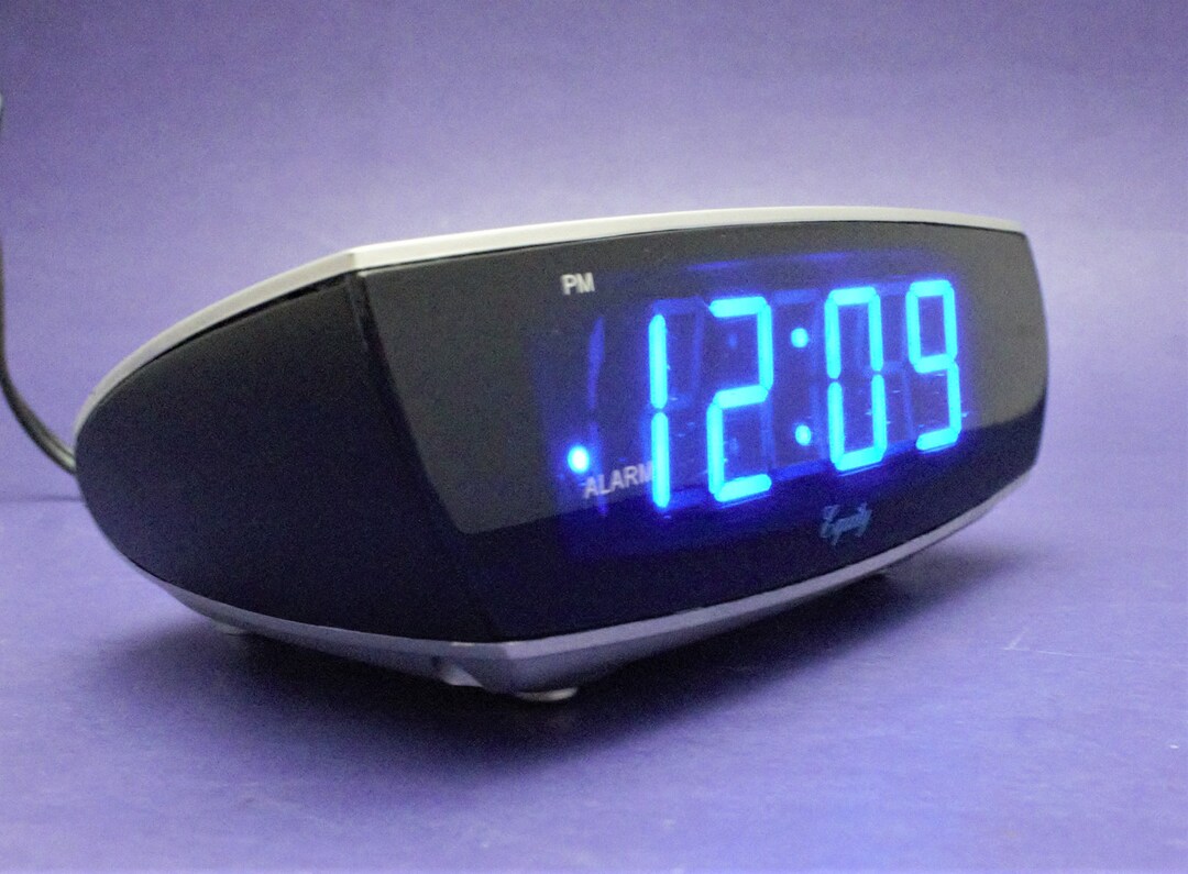 Vintage Digital Alarm Clock Blue Light LED Lit Display Silver Etsy