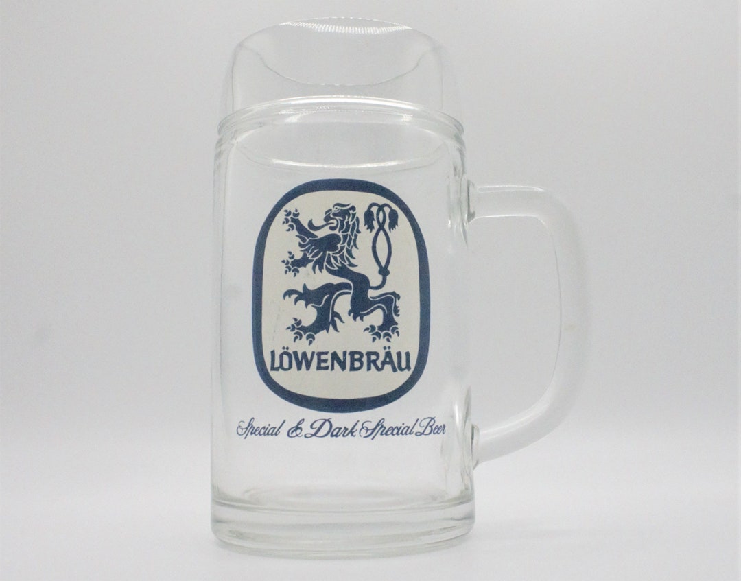 Vintage Lowenbrau Beer Pint Heavy Glass Retro Logo Barware Pub Bar