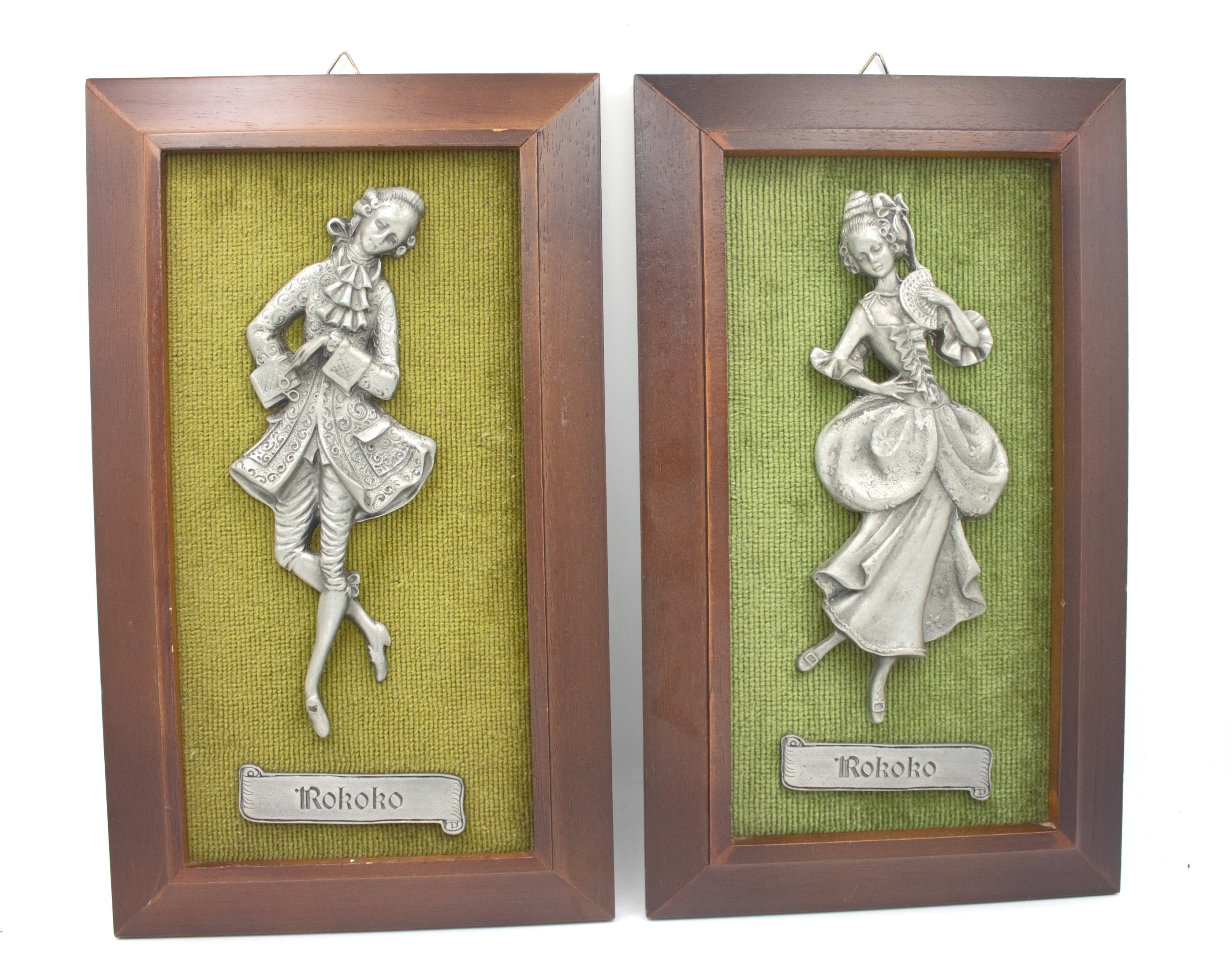 Vintage Relief Wall Hanging Pair Pewter Sculpture Art Detailed