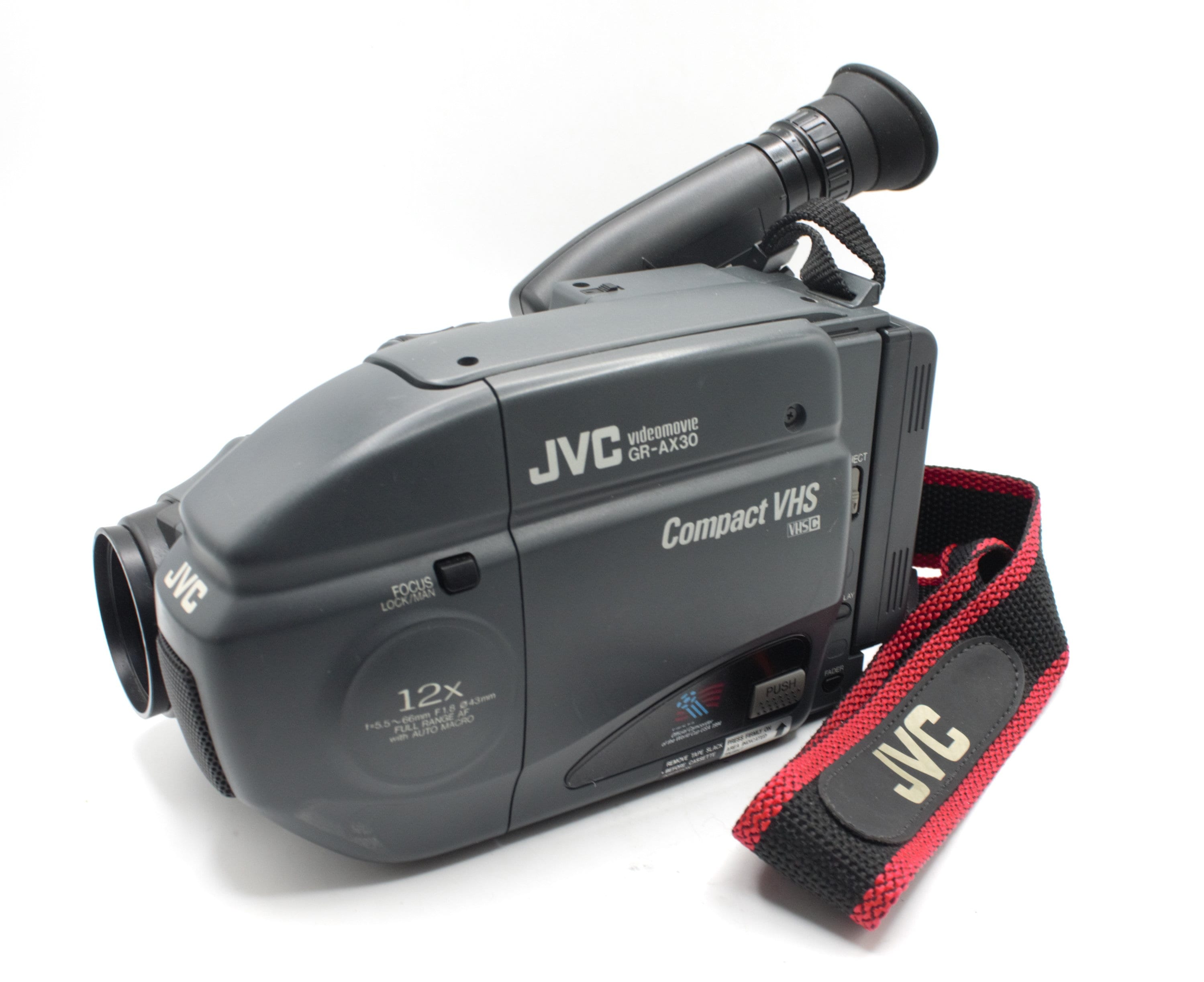 Vintage camcorder JVC Compact Videomovie VHS movie camera video recorder  micro tape cartridge 12X Auto Macro battery and charger Japan 1994