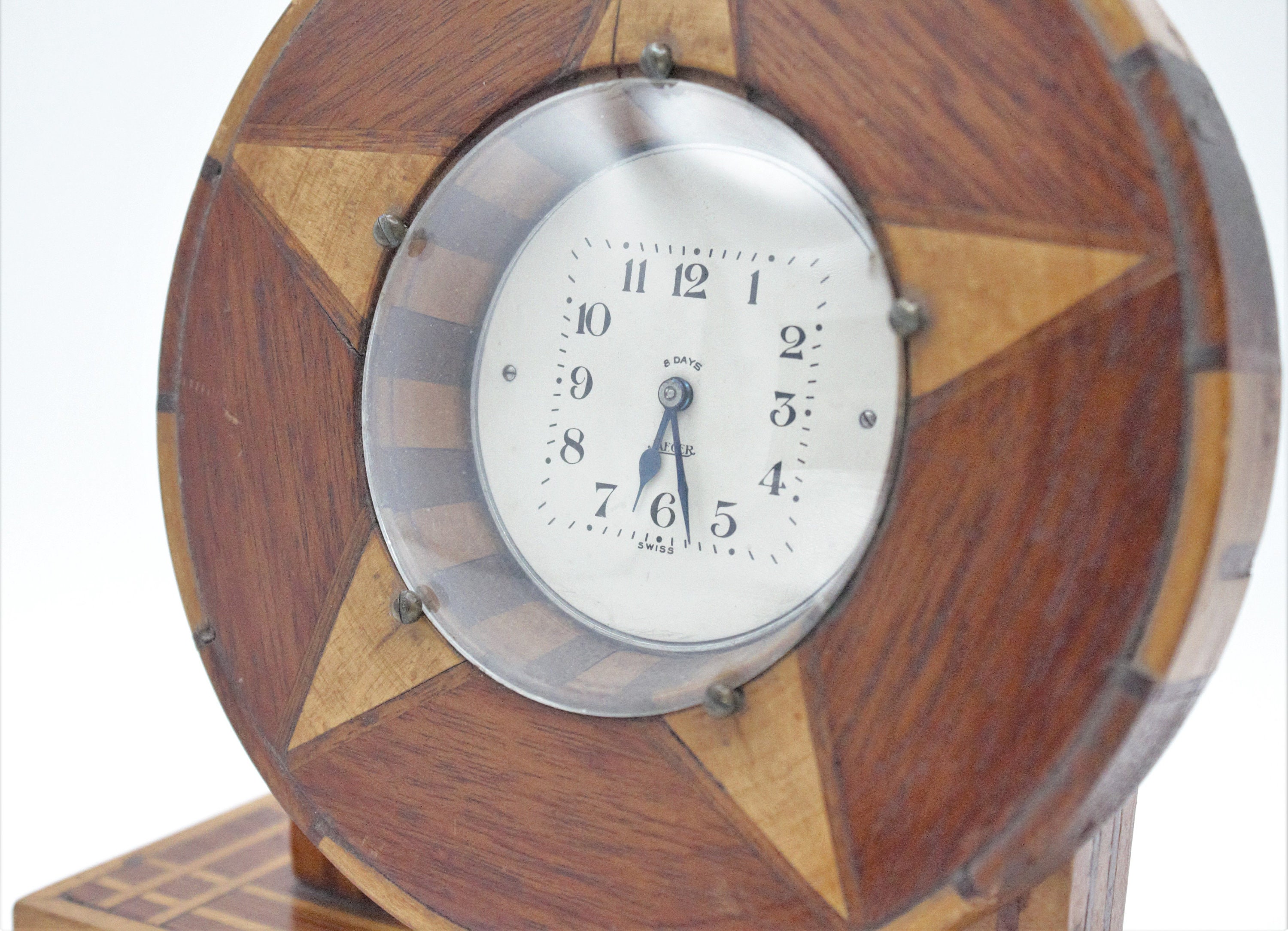 Vintage Craftsman Wood Inlay Clock Unique Star Hand Made Folk Art Style ...