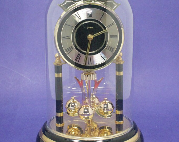 Vintage Anniversary Clock Glass Dome Brass Spinning Weight Etsy