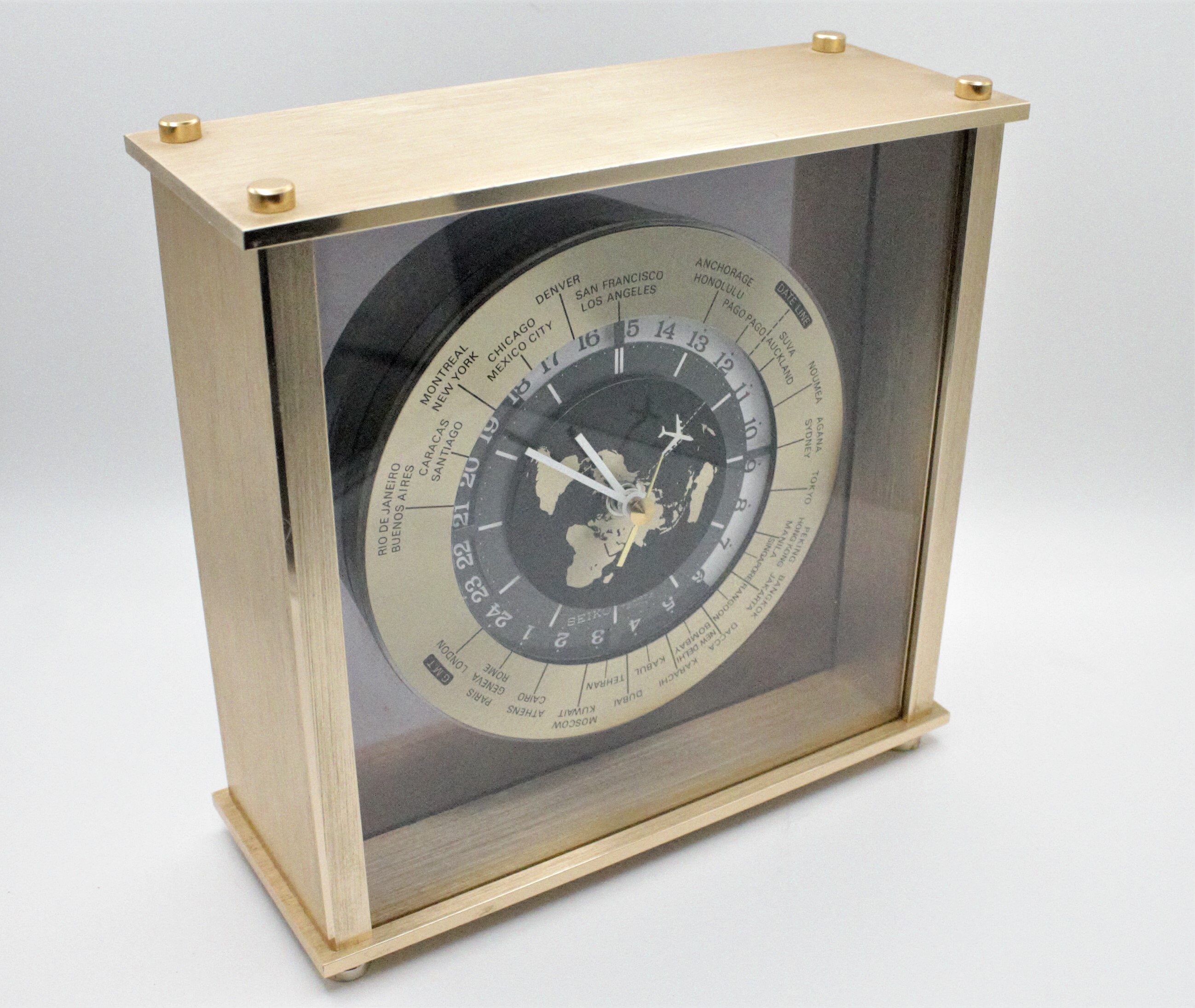 Vintage SEIKO Quartz Desk Mantle World Time Clock, International Date