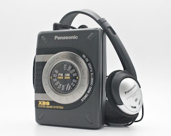 Vintage Panasonic XBS cassette player personal portable stereo am-fm tuner  radio tape deck bass boost with headphones refurbished 1990s