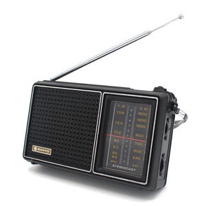 Vintage Sanyo AM/FM Transistor Radio Black and Chrome Analog Tuner