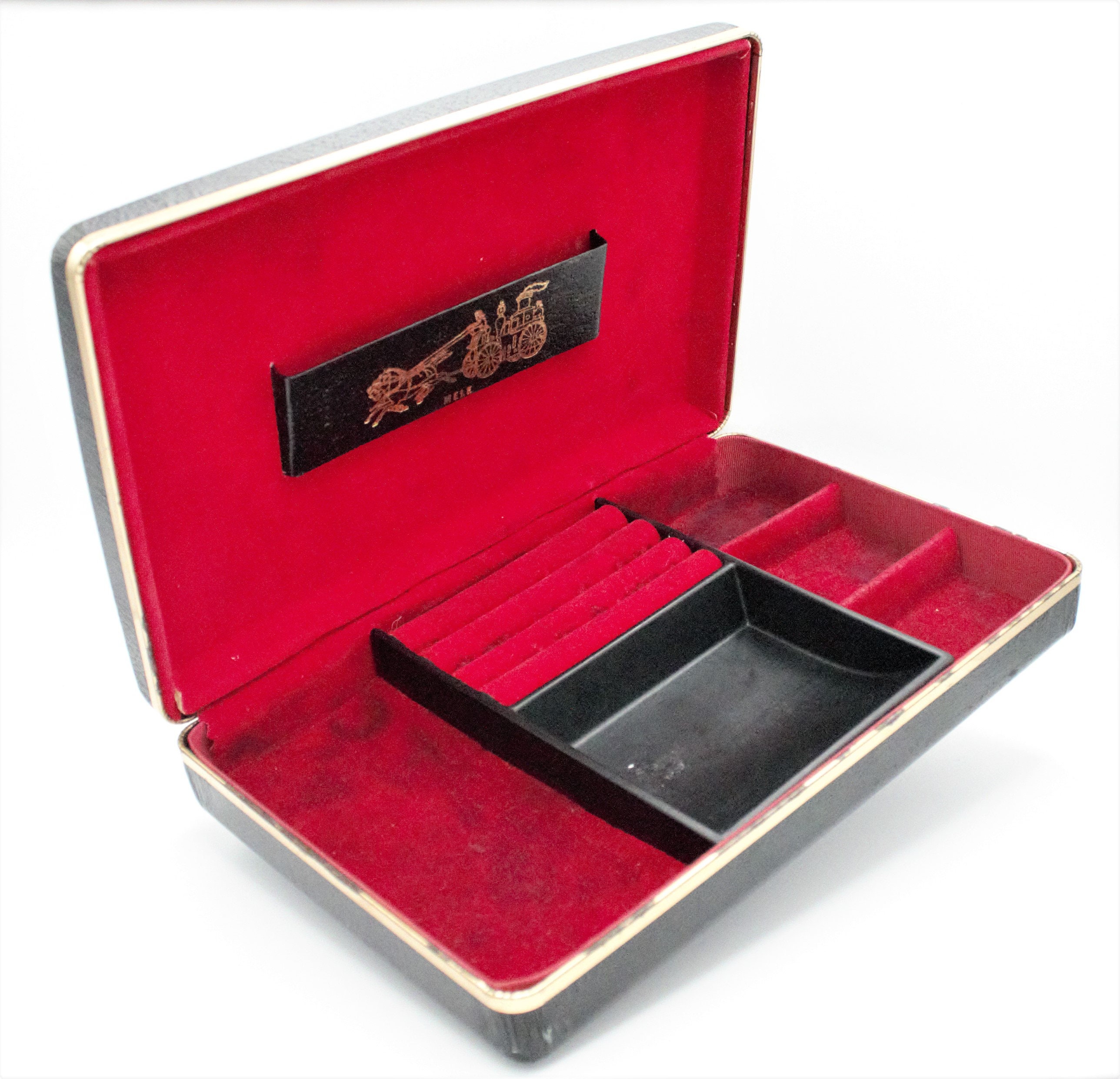 メゾンドリーファー　アクセサリーケース　美品 Vintage dark Wood jewelry box w/padded tapestry top 8.5X3