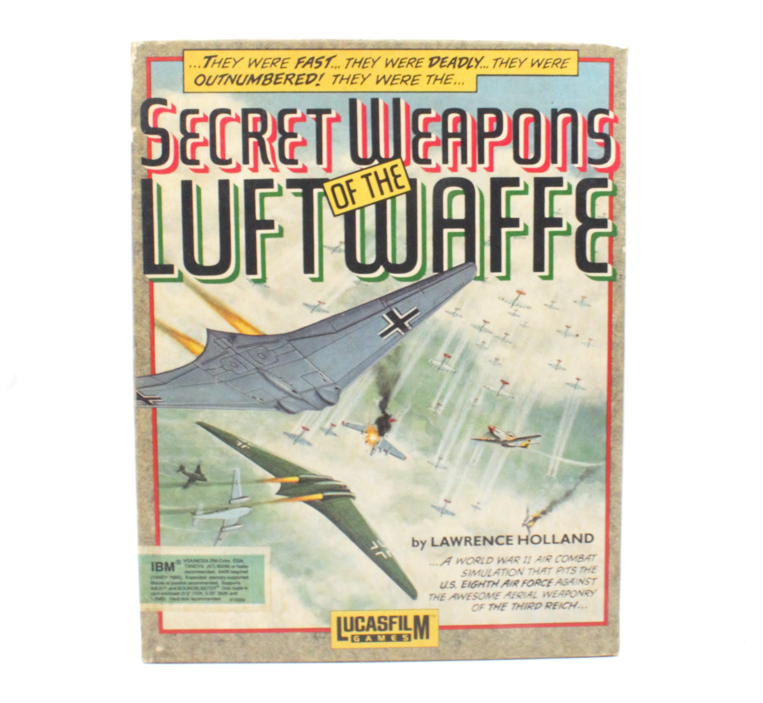 Vintage 1990 PC game Secret Weapons of the Luftwaffe Lucas Arts combat flight simulator complete game with 200-page manual floppy disks