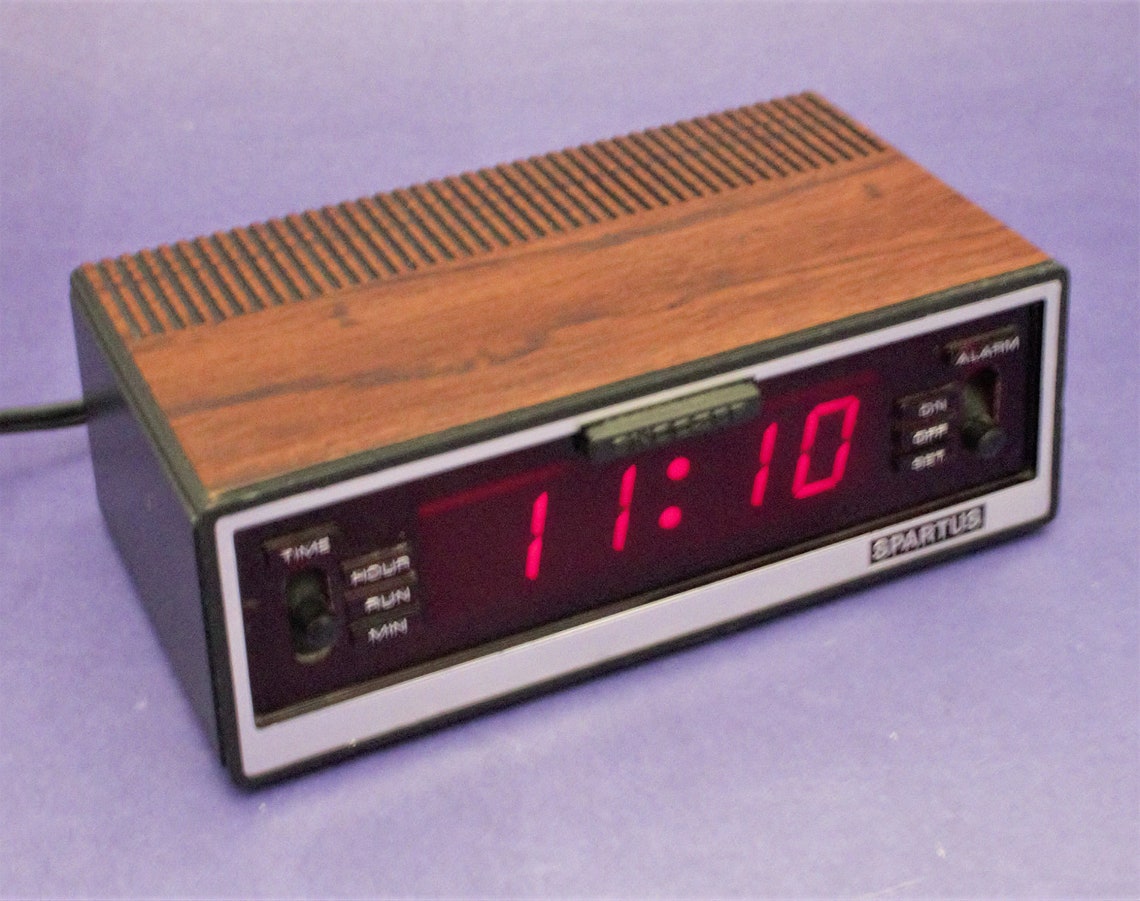 Vintage Digital Alarm Clock Woodgrain Silver Rectangle Red LED Etsy