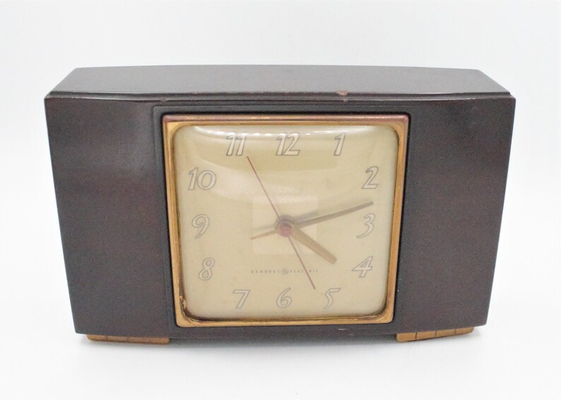 Vintage General Electric Art Deco Clock Dark Mahogany Case Etsy