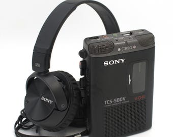 Vintage Sony Stereo cassette tape recorder player mini boombox dual speaker output microphone L/R recording VOR with headset