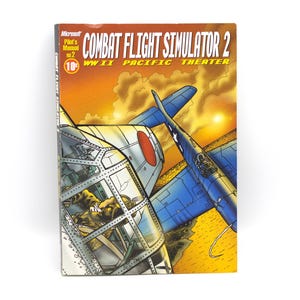May include: A Microsoft Combat Flight Simulator 2 manual. The cover features a dynamic illustration of two WWII-era fighter planes in a dogfight against a fiery sky. The text reads "Combat Flight Simulator 2" and "WWII Pacific Theater."