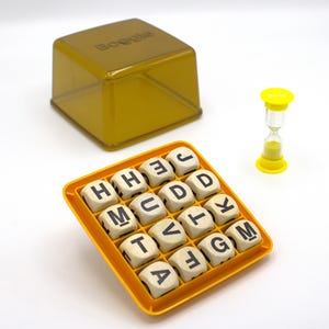 Vintage 1976 Boggle Hidden Word Game Orange Base Smoke Tint Game Piece ...
