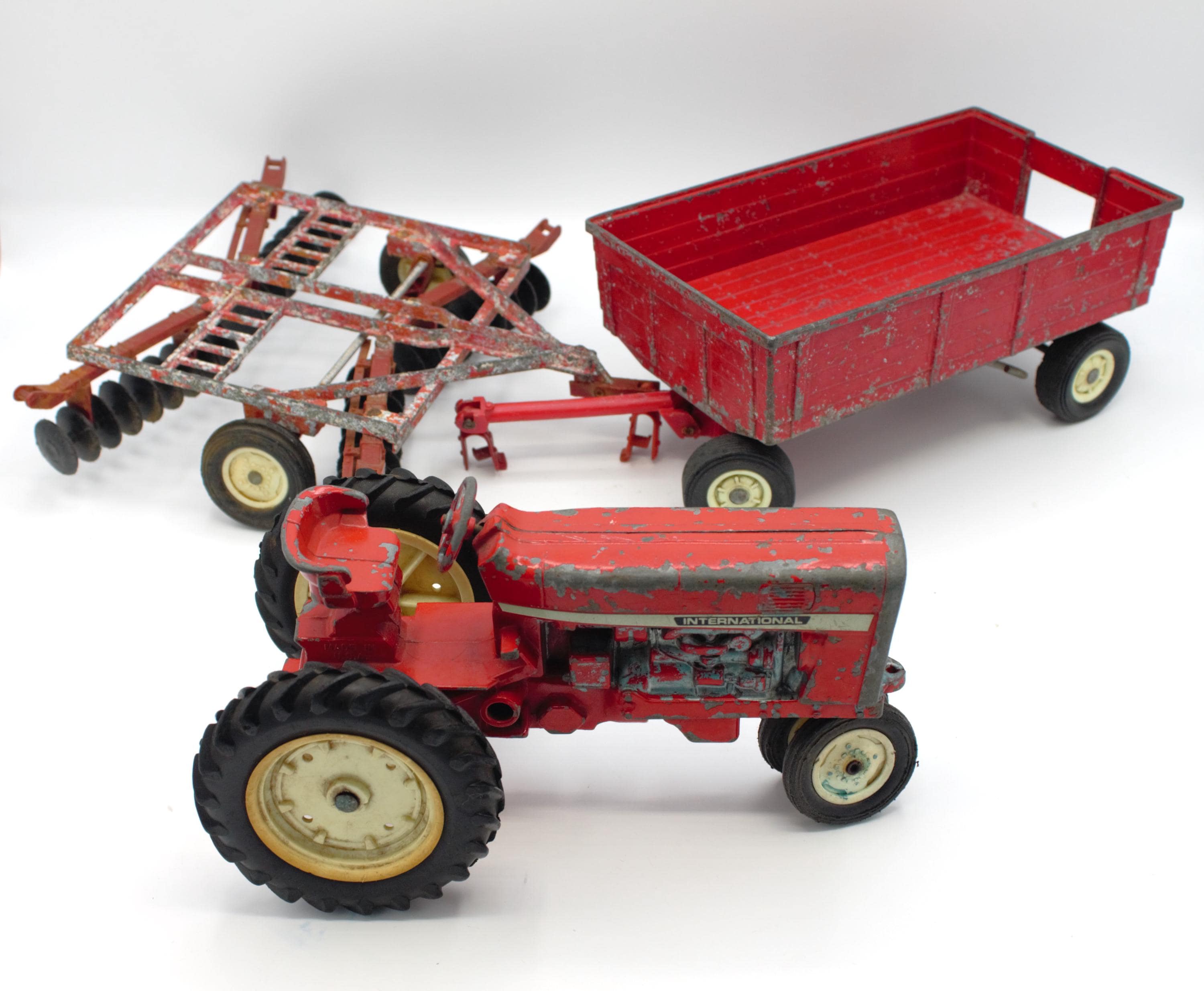 Vintage 1970's International Tractor Red Tipping Dump Trailer and