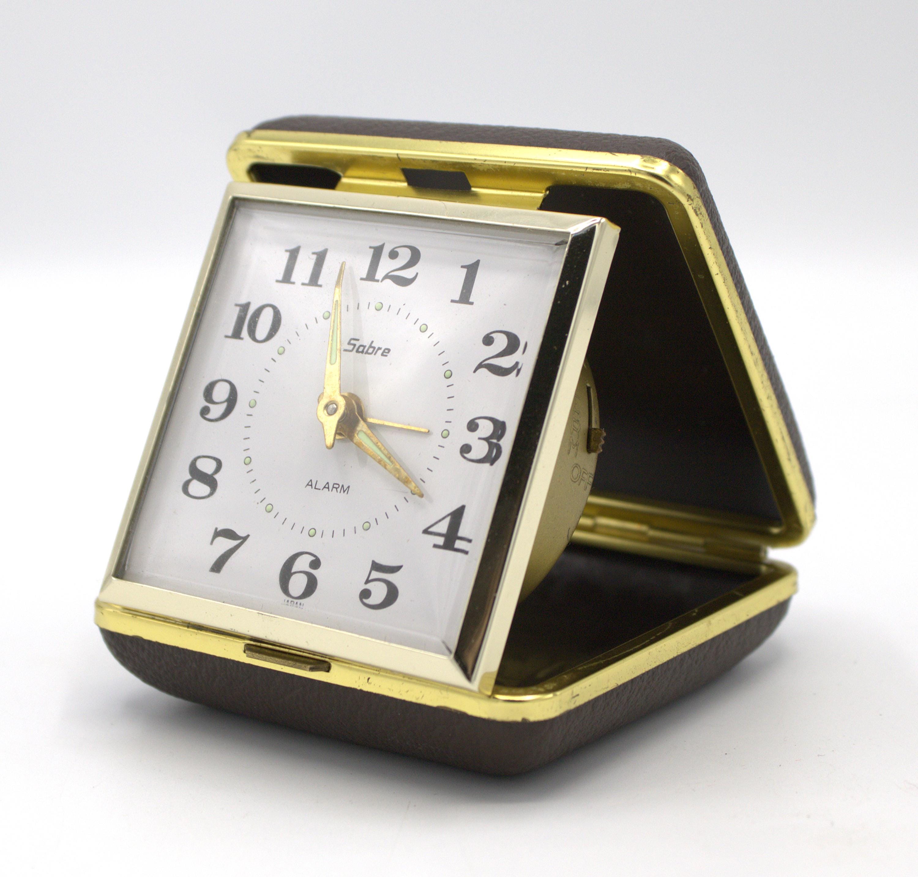 Vintage Sabre Travel Alarm Clock Mid-century Style Brown White