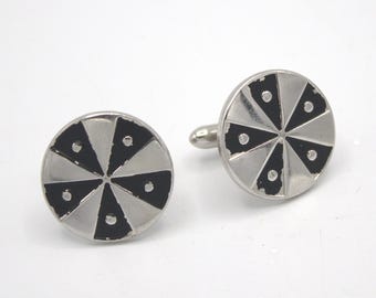 Vintage mid-century cuff links Swank chrome mod 1950s 60s style geometric mens suit fashion USA