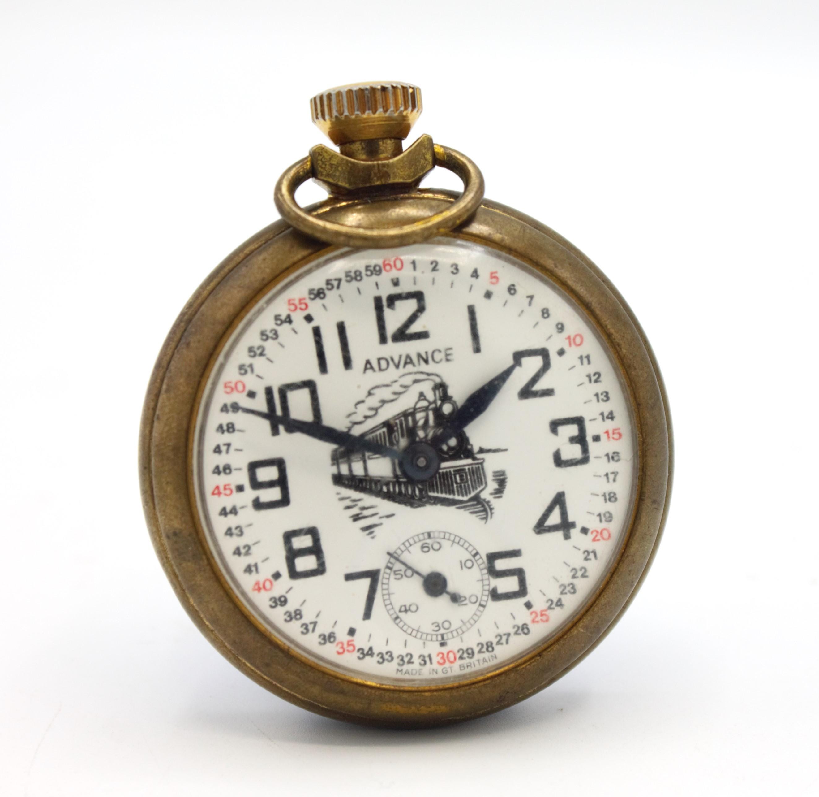 Vintage Railroad Pocket Watch Locomotive Train Mechanical Spring