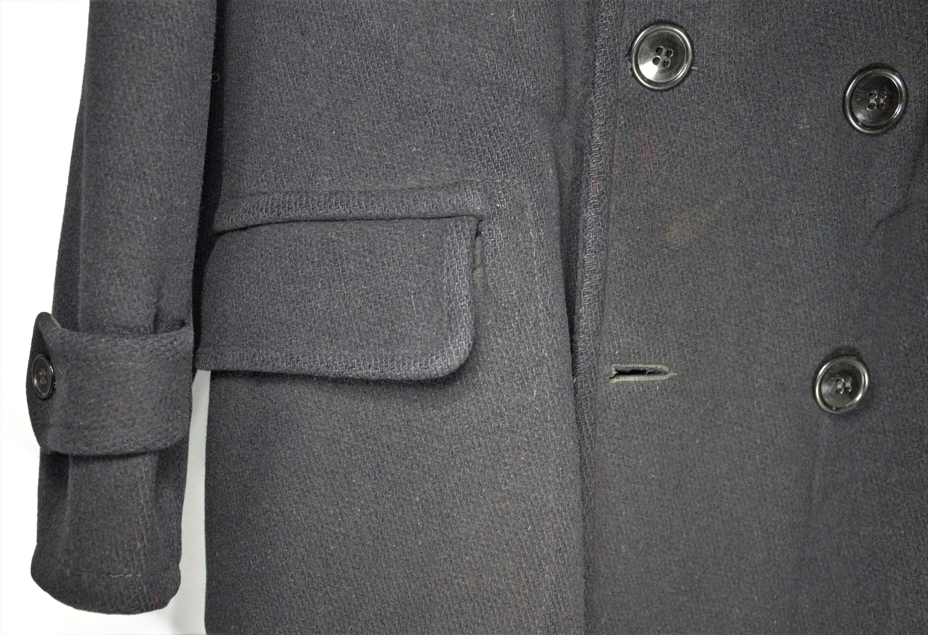 Vintage 1940's Heavy Wool Coat Peacoat Railroad Style Black Thick