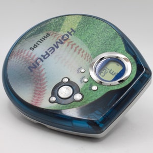 Vintage CD player stereo personal audio digital compact disc LCD blue Homerun Baseball edition Phillips with headphones image 8