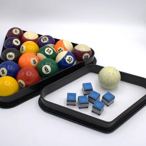 Vintage billiard ball set 15 solid color and stripe pool balls white cue with standard rack 8-Ball rack regulation size game