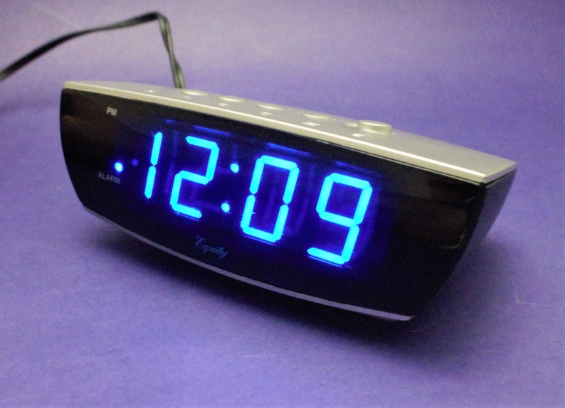 Vintage Digital Alarm Clock Blue Light LED Lit Display Silver Etsy