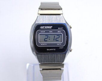 Vintage 1980s Digital Watch Nelsonic LCD Quartz Time Display