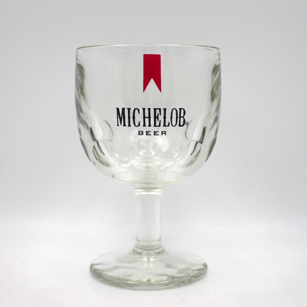 Vintage Michelob Beer red logo heavy glass goblet chalice dimpled mug retro barware pub bar drinkware
