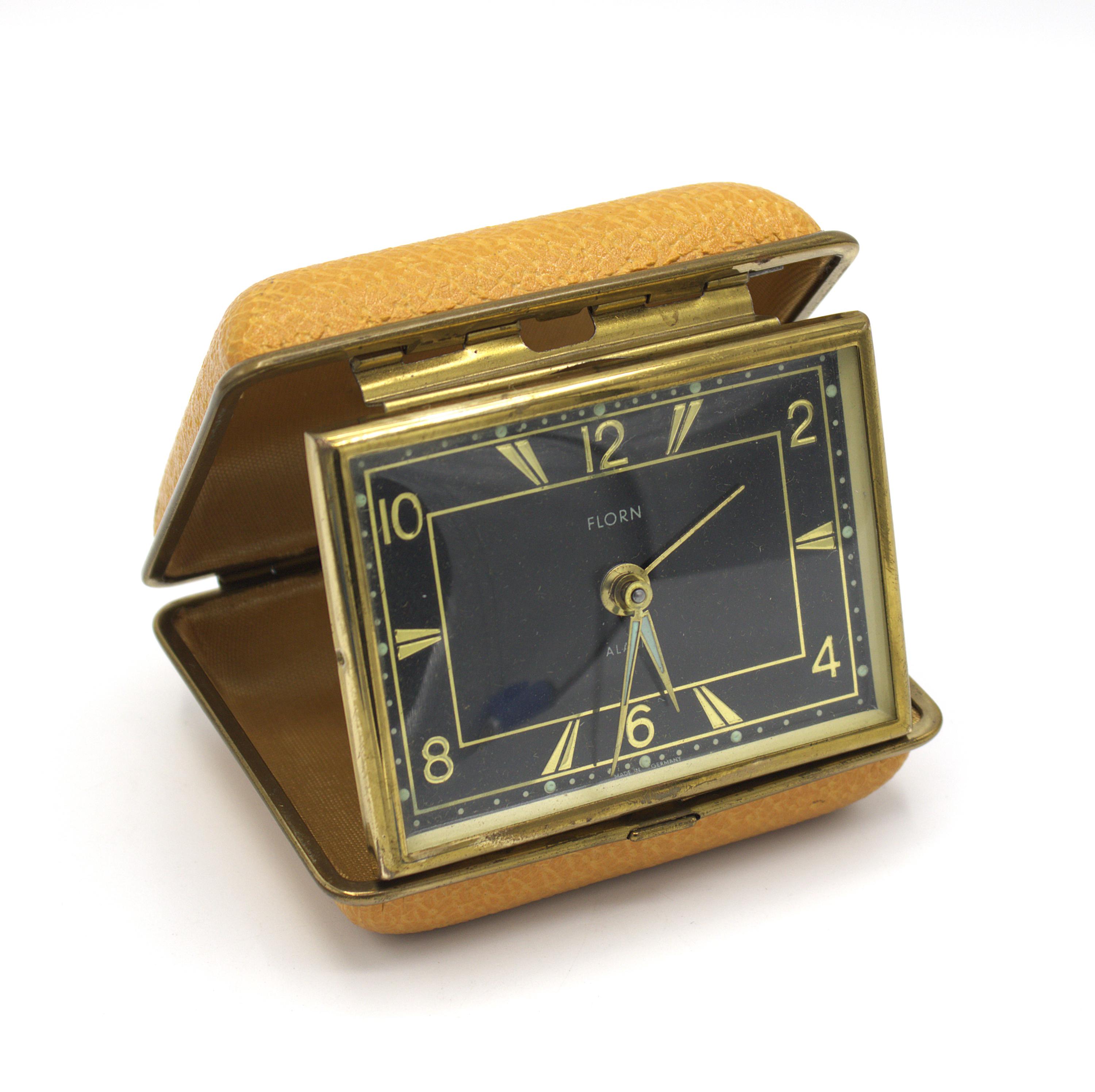 Vintage 1960s Florn Travel Alarm Clock Spring Wound Mechanical