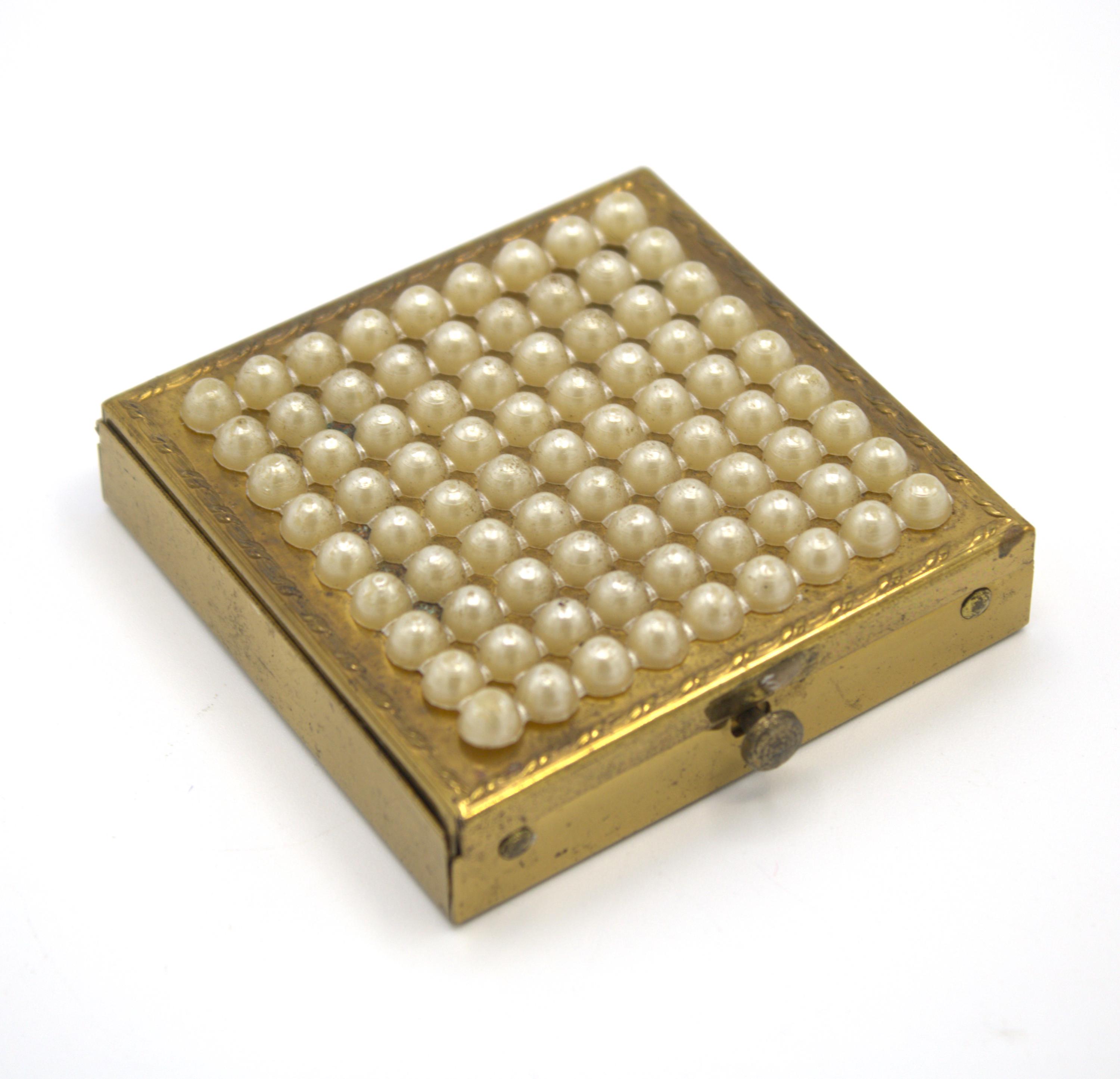 Vintage Bejeweled Pearl Ornate Compact Folding Comb & Mirror Case Kaiser Crown Vintage 1940 main image 3