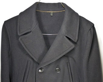 Vintage 1940's Heavy Wool Coat Peacoat Railroad Style Black Thick