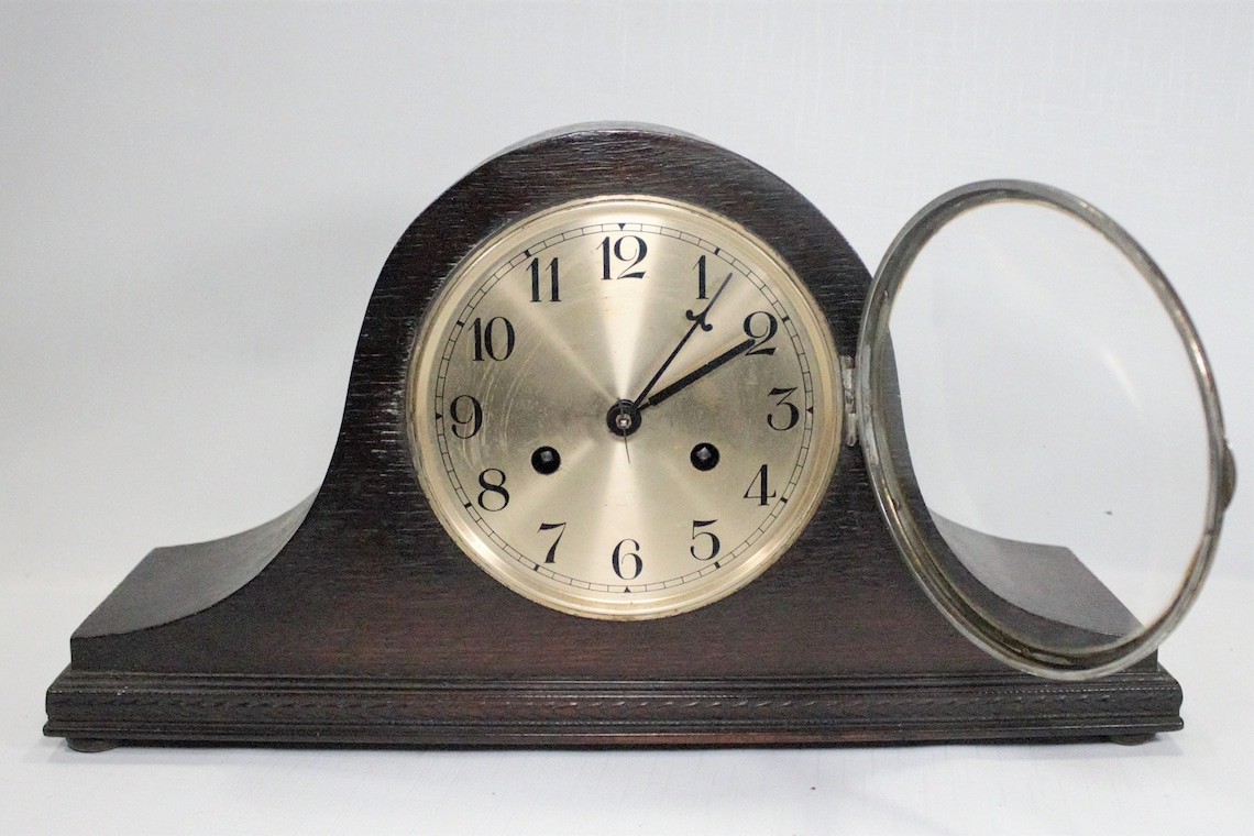 Vintage Wood Mantle Clock Chime Hourly Quarterly Gong Brass 14 Etsy